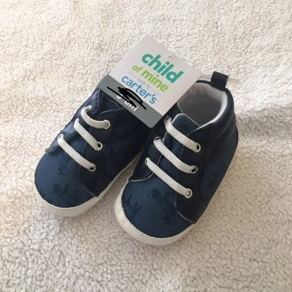 Child of Mine Carter's Sneaker Baby Boy 0-3M Navy NWT Fox Print Crib Shoe